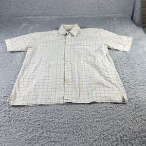 Club Room Mens Yellow Blue Plaid Short Sleeve Button Down Shirt Size Medium